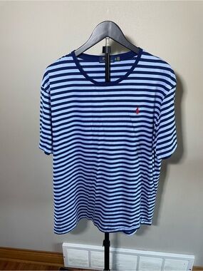 Ralph Lauren Light Blue and Navy Striped Short Sleeve Tee